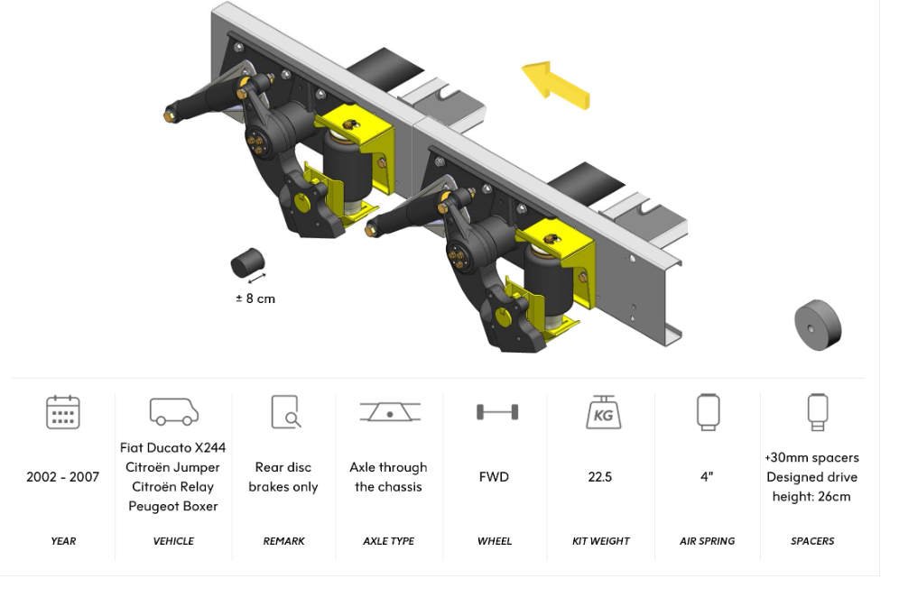 AL-KO 02 TANDEM Air Suspension X244 2002-2006 30mm Extra Height